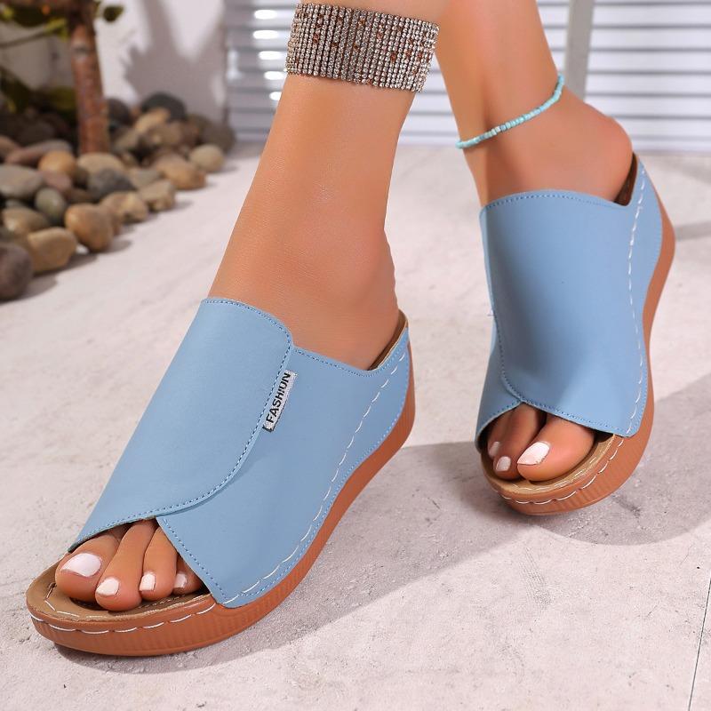 Thick-bottomed casual slippers lippers new one-word solid color simple and fashionable fish mouth slippers