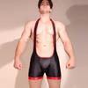 Sexy Men One Pieces Thong Bodysuit Backless Glossy Shiny Tights Breathable U Bulge Pouch Muscle Fitness Leotard Shapping Wear