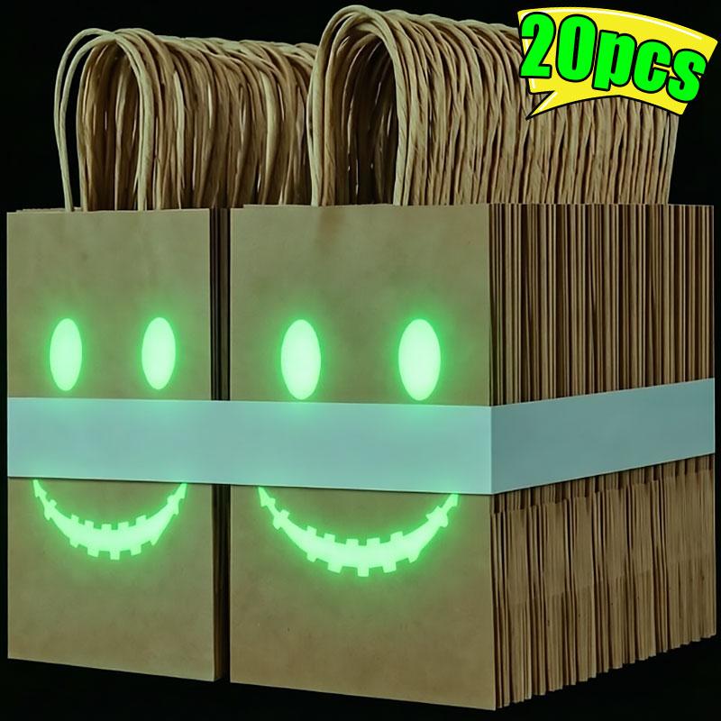 20/1 ks Halloweenské svítící v tmě Kraftové papírové dárkové tašky Jack O Lantern Usmívající se tvář Tašky na sladkosti Party drobnosti Taška na dobroty
