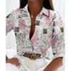 Spring Elegant Circle Printed Patterns Women's Shirt Long Sleeve Turn-down Collar Button Office Ladies Blouse Top Clothing