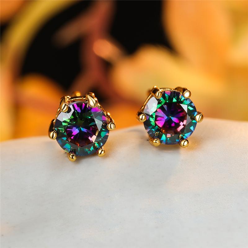 Punk Herren Damen Regenbogen Kristall Ohrstecker Schwarz Gold Farbe Hochzeits Schmuck Für Frauen Männer Charme Rund Zirkon Ohrring