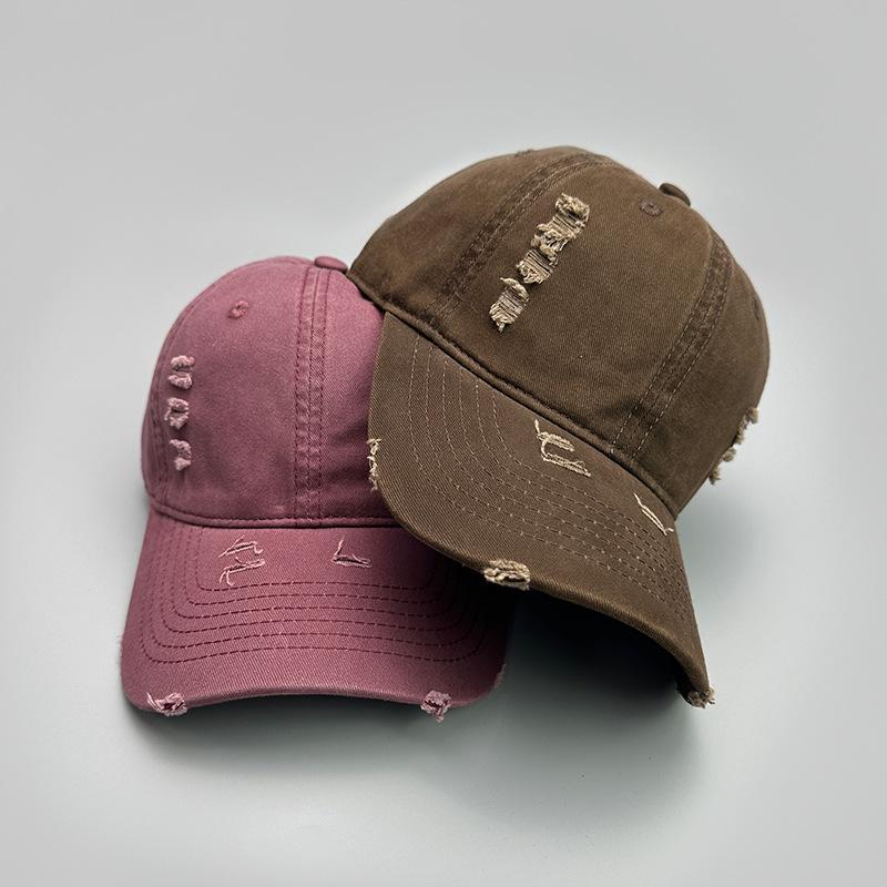 Ripped Wind Embroidery Letters Solid Color Baseball Cap Men'S And Women'S Retro Street Versatile Sunshade Cap