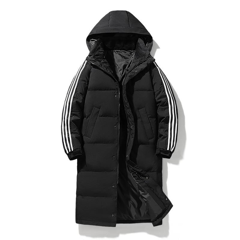 Men's Winter Long Three-stripe Down Jacket White Duck Down Thick Warm Coat
