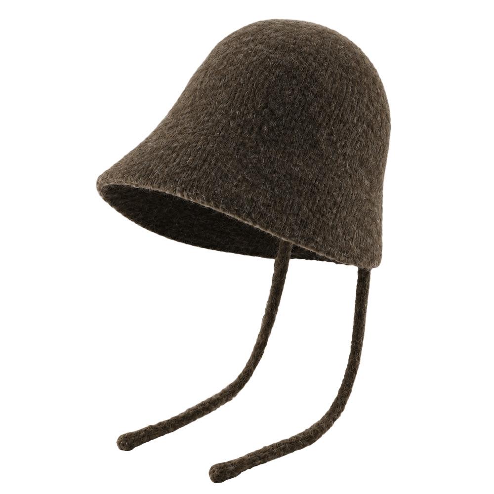 Autumn and winter knitted hat women's face small ear protector wool hat lace-up versatile windproof warm ear protector pullover hat