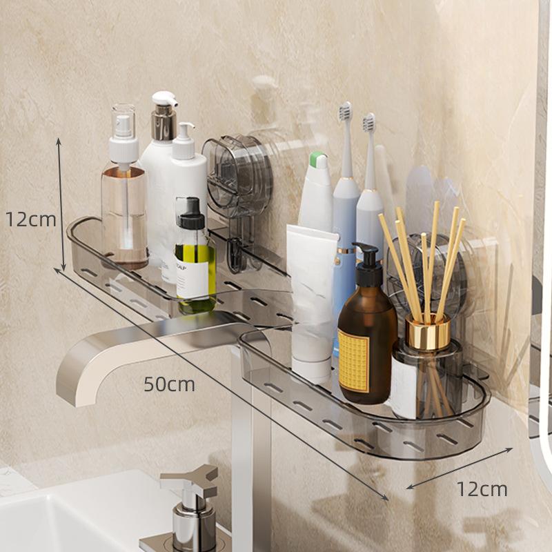 Suction Cup Washbasin Rack Non-drilling Faucet Rack, Toilet Washbasin Mirror Front Storage Rack Wall-mounted