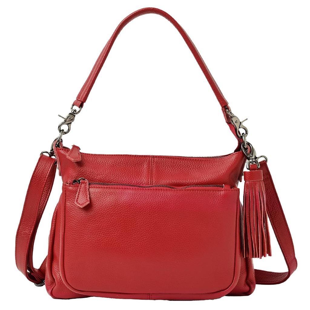 Genuine Leather Shoulder Bag for Crossbody Ariel Dark Cherry Metal [Notre Favori] Women, Handbag, Plus, (Black Fittings)