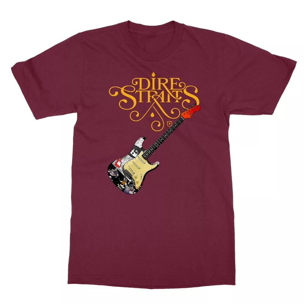 Dire Straits Band Anniversary Guitar Maroon T Shirt  Unisex T-Shirt S