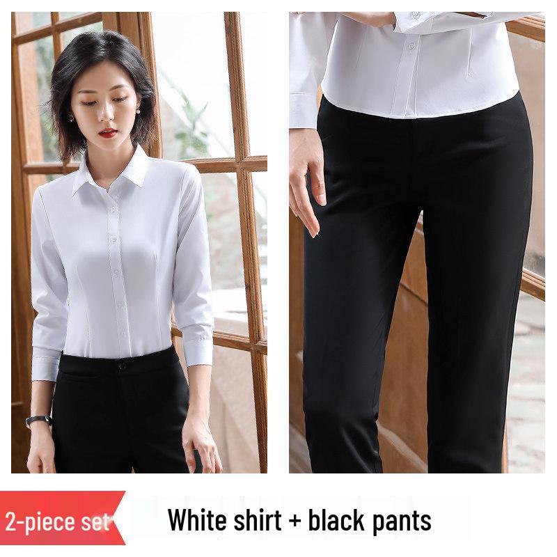 2025 Women's Non-Iron Long-Sleeve Slim Fit Business Shirt - Autumn Professional Micro-Elastic Workwear