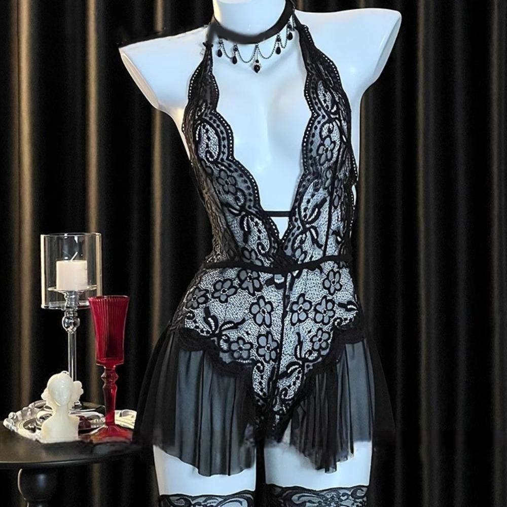 Hanging Neck Sexy Clothing Dress Camisole Lace Corset Skirt Elegant Sexy Lace Bodysuit Ladies