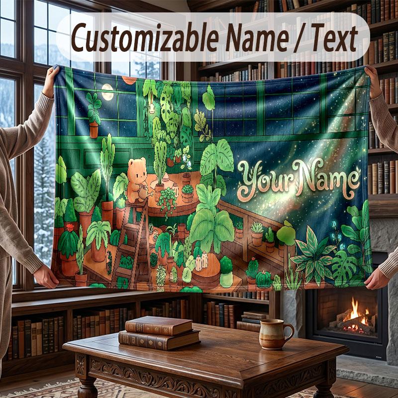 Floral Garden Theme Throw Blanket Custom Name Text Personalized Blanket Soft Cozy Blanket for Home Sofa Bed