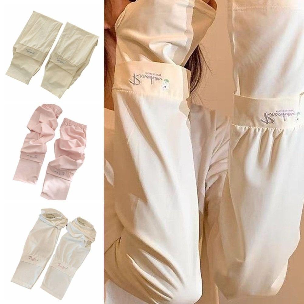 Flower Embroidered Long Ice Silk Sleeves Loose Cycling Gloves Sunscreen Arm Covers  Summer
