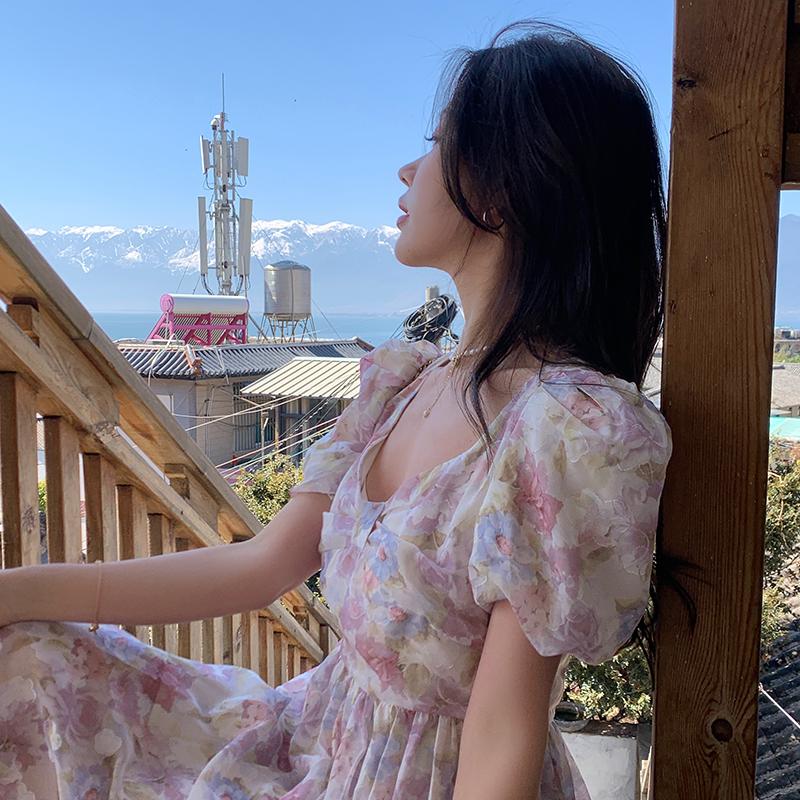 Women's Korean Style Loose Floral Dress Slim Plus Size Summer Dress