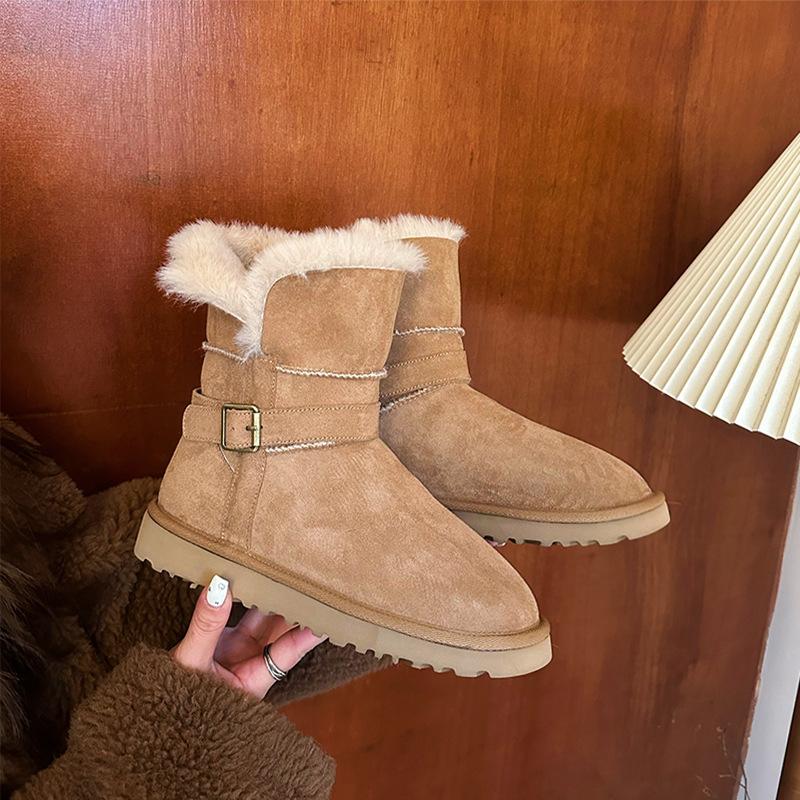 Wool version~ thick-soled snow boots winter new round head versatile velvet thickened two wear turned hair short tube snow cotton