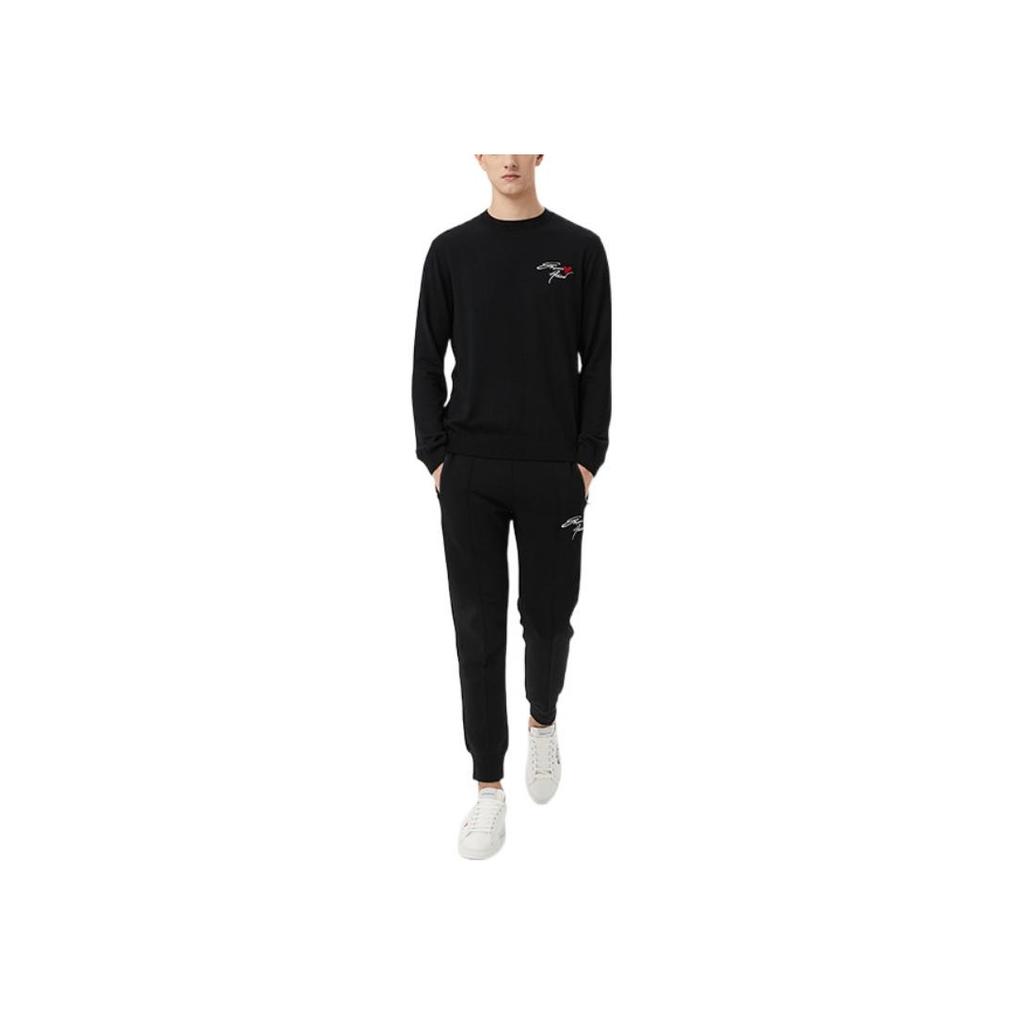 Emporio Armani Ss22 Solid Color Logo Embroidered Wool Long Sleeve Sweater Men Sweater Black 6L1MU41MCXZ-0999