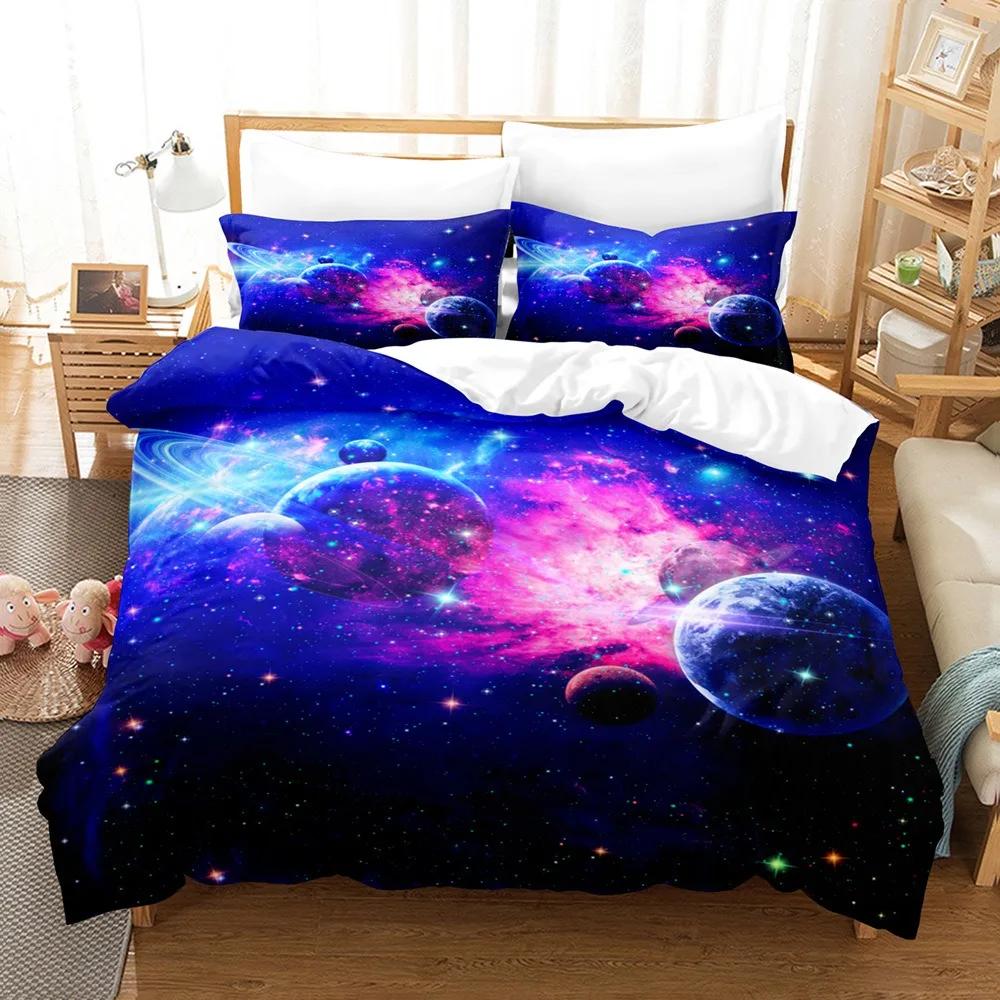 3D Print Cosmic Galaxy Beding Sets for Young Boys ,Astral Soft Duvet Cover Set,Microfiber Warm Comforter Cover,Outer Space Bed Linen Set for Ten Kid
