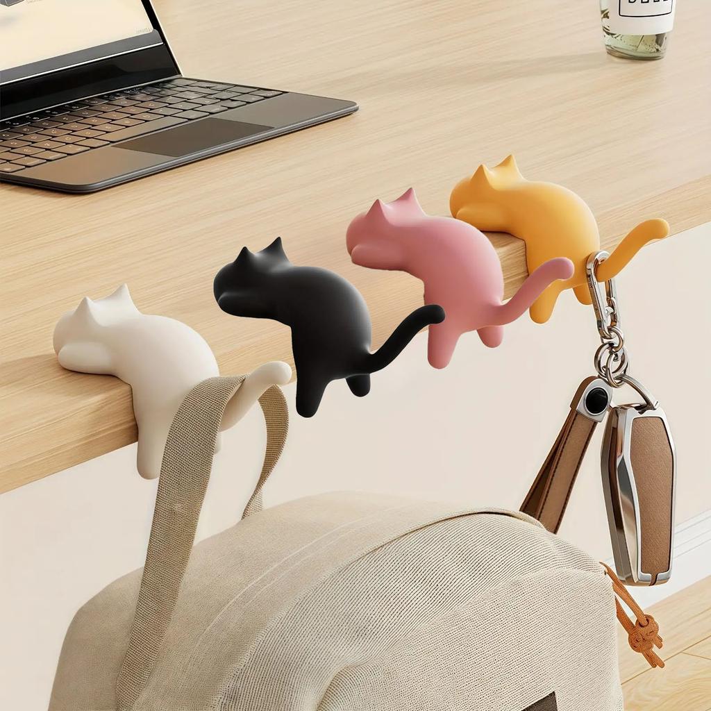 1/4pcs Cute Cat Desktop Hook,No Drill Needed In INS Style-Multi-Functional Holder for Keys,Backpacks,Cables&Cups|Office Storage