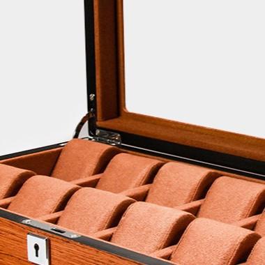 Luxurious Rectangle Watch Box Premium Velvet Cloth in Bright Orange Low-Key Brown Square Leather Jewelry Case