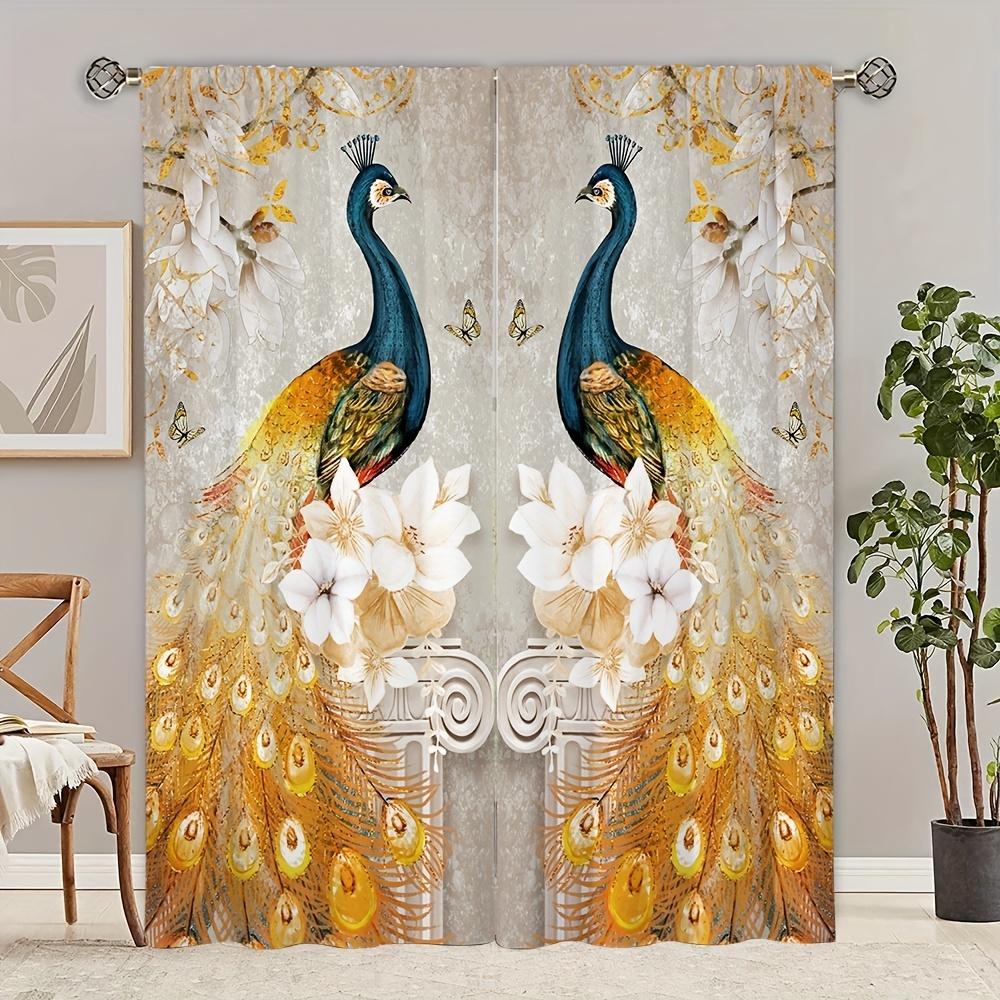 3D Animal Peacock Flower Retro Style Curtains Window Treatment for Bedroom Office Kitchen Living Room Study Home Decor 2 Pieces