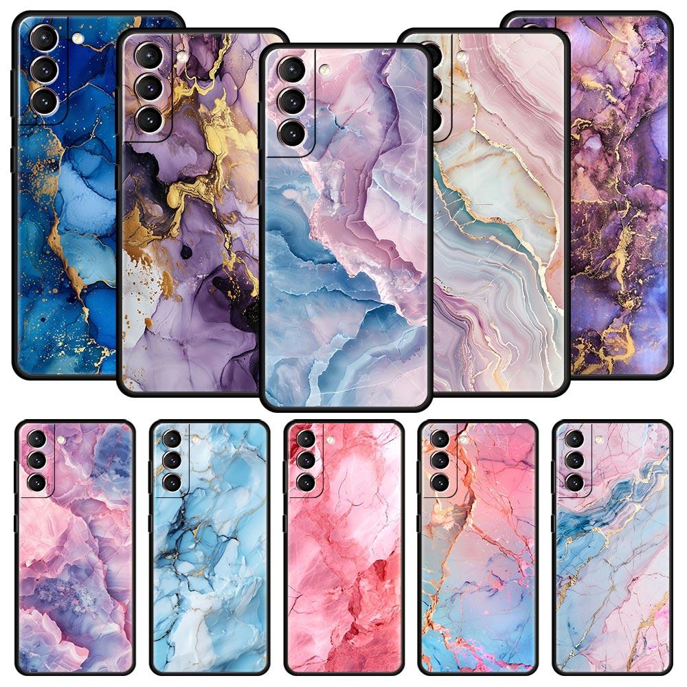 Marble Phone Case For Samsung Galaxy S26 Ultra S25 Plus S24 FE S23 S22 5G S21 S20 Cover Black Soft