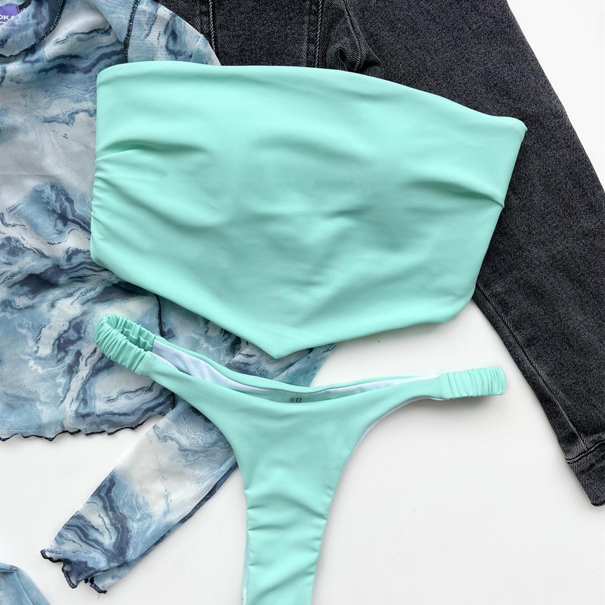 

Женские купальники, летний новый сексуальный комплект бикини с низкой талией и разрезом L зелёный