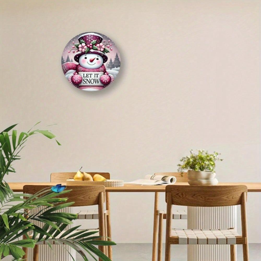 Aluminum Snowman Foil Engraving Round Sign Home Decor Holiday Wall Art Gift