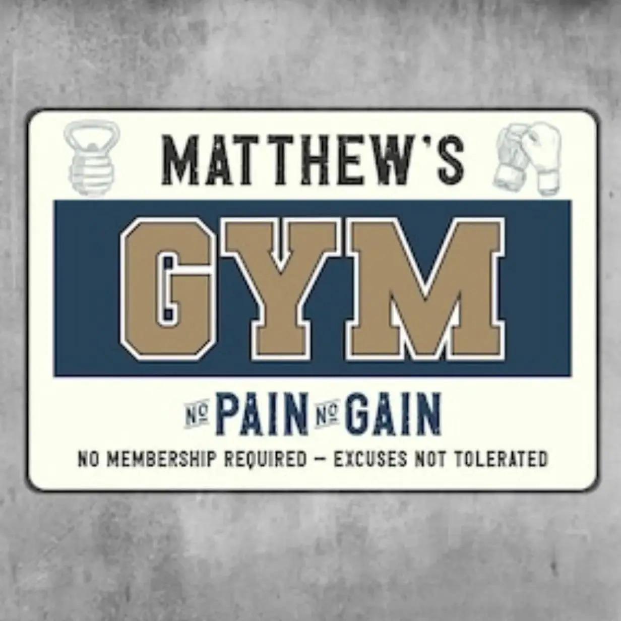 

Customizable Home Gym Metal Sign Personalized No Pain No Gain Plaque Custom Engraved Fitness Wall Decor білий