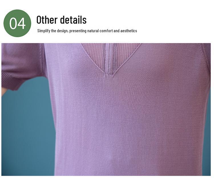 Women's Tencel Short-Sleeved Lapel T-Shirt - 2026 Summer Fashion for Mothers, Lightweight Silk Knit Cardigan Style.