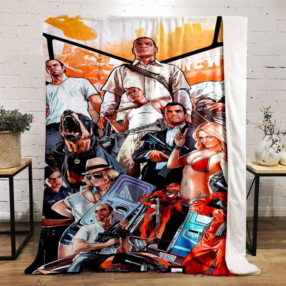 GTA Themed Blanket with Game Character Print bedroom Blanket for Livingroom Couch lunch break Soft Cozy throw for Friend's festival Gift