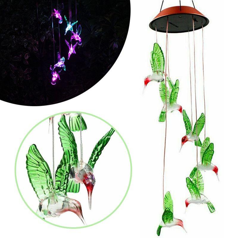 Led Hummingbird Colorchanging Solar Wind Chimes Yard Home Garden Lights Decor