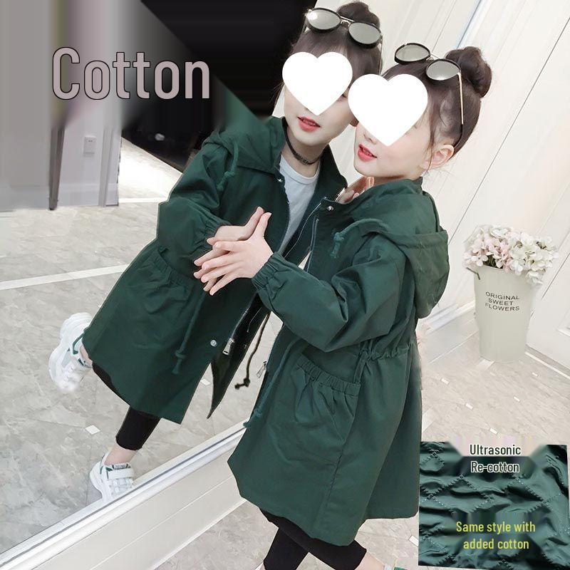 

Демисезонный тренч для девочек 2025 - Средний/Большой Детский Студенческий, Средней Длины, Плюс Хлопок Height 130 cm