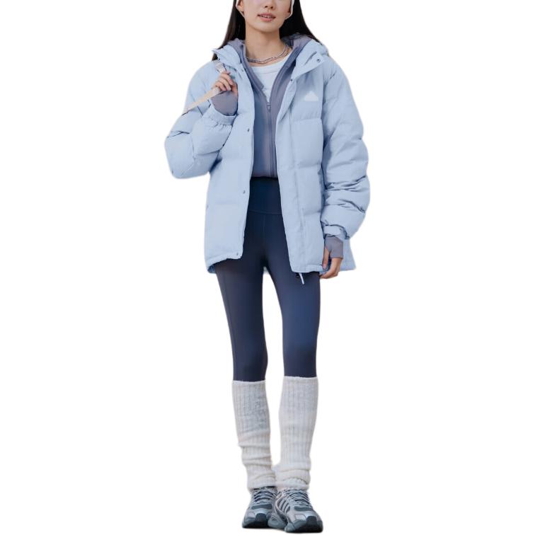 Adidas Down Jackets Unisex Glossy Finish Blue Hooded Moderate KQ5538