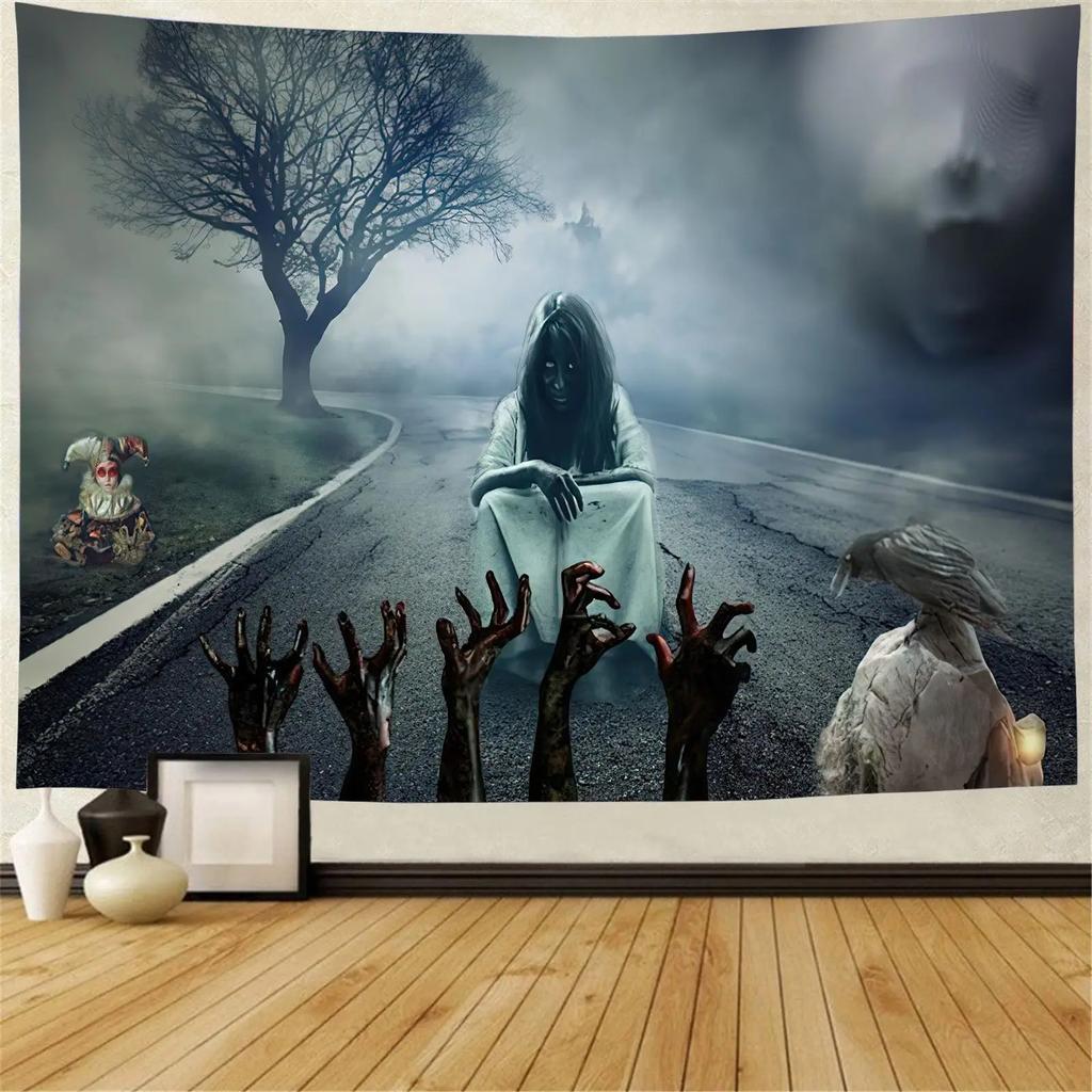 Boho Wicked Magic Castle Ghost Wall Rug Decor Devil Bedspread Cushion Halloween Pumpkin Lantern Wall Tapestry Tapiz