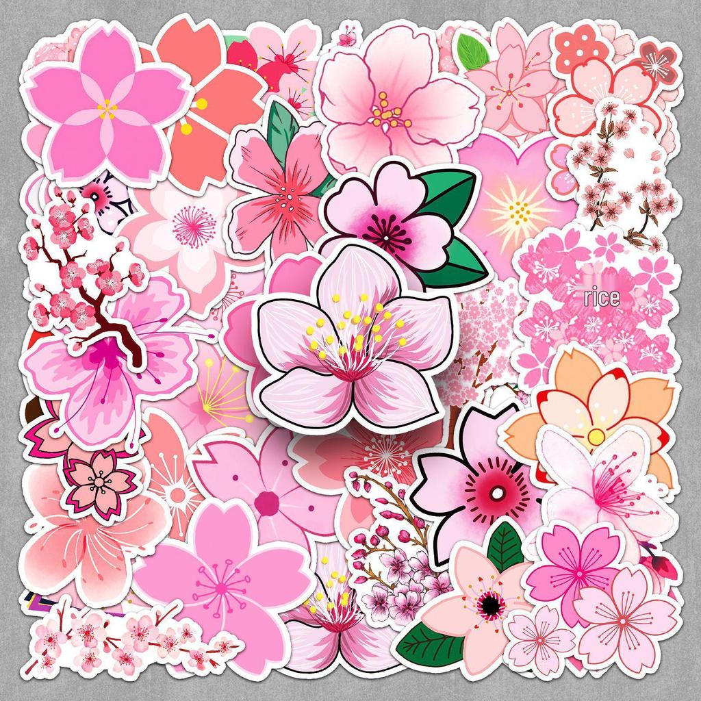 50pcs Cherry Blossom Waterproof Epoxy Stickers: Cartoon, Sports, Graffiti, Journal, Car, Stationery