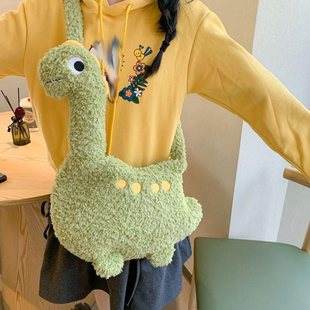 Zipper Long Neck Dinosaur Bag Plush Shoulder Bags Fashion Cartoon Crossbody Bag  Girls