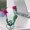 Rustic Metal Art Sculpture Cactus Metal Statue with Flowers  Handmade