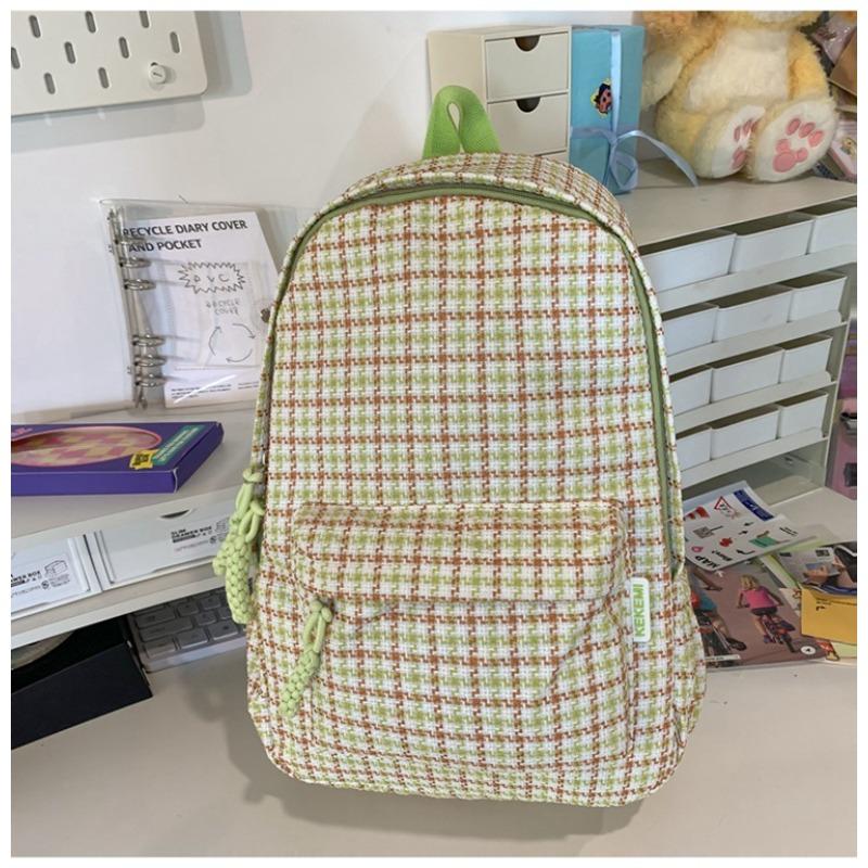 Small Fresh Girl Ins Wind Korean Junior High School Students Large Capacity Backpack Simple Middle School Students Plaid Backpack.