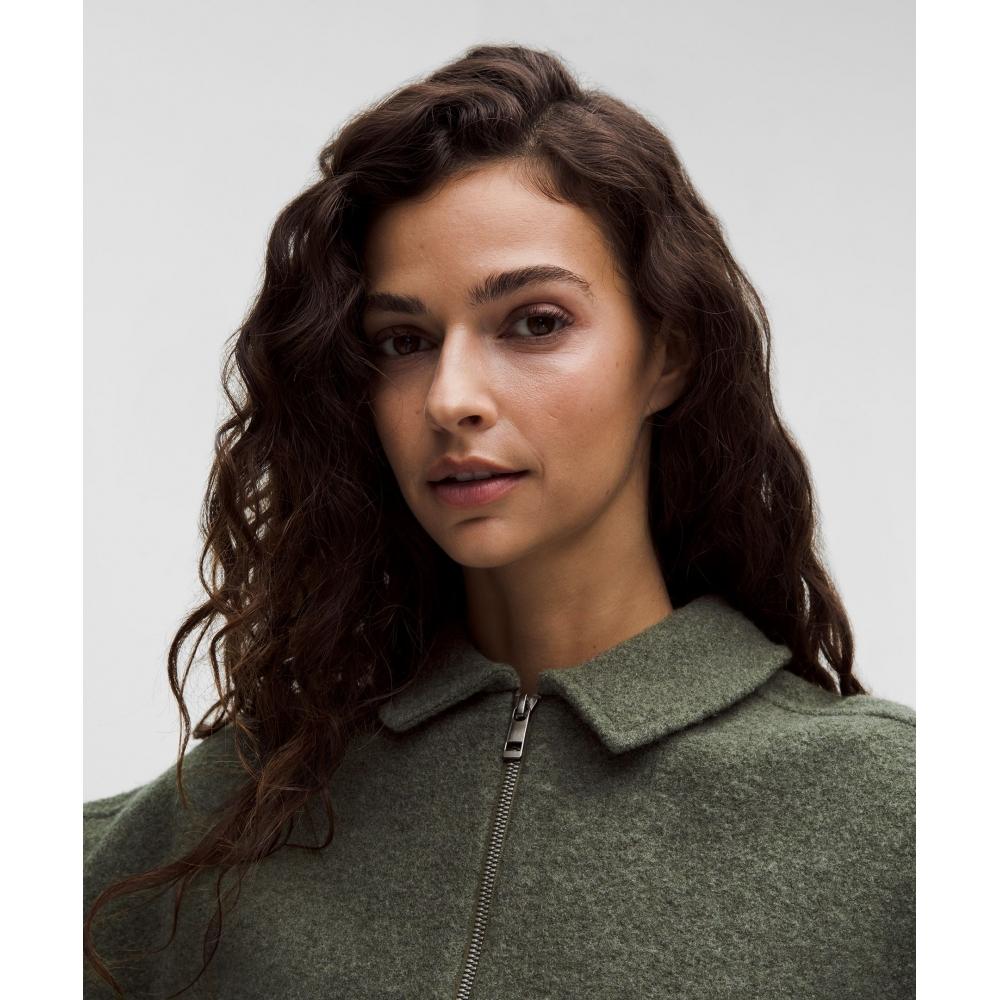 Lululemon Wool Blend Collared Jacket Heathered Olive Brown
