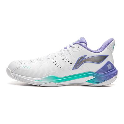 Li Ning Gummi Weich Elastisch Bequem Rutschfest Abriebfest Atmungsaktiv Leicht Niedrig Geschnittene Badmintonschuhe Unisex Schuhe Weiß Lila AYZU017-1