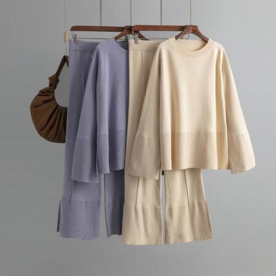 Women's 2 Piece Sweater Set High Neck Knitted Long Sleeve Pullover Tops Wide Leg Pants Lounge Matching Sets Fall Winter Outfits Sweatsuit for Women