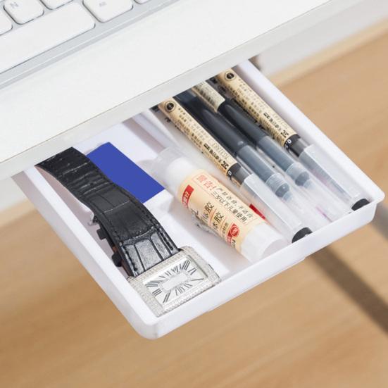 Under Desk Drawer Self-Adhesive Slide Out Organizer Under Desk Hidden Pull-out Storage Box for Makeup Tools Pens Stationery