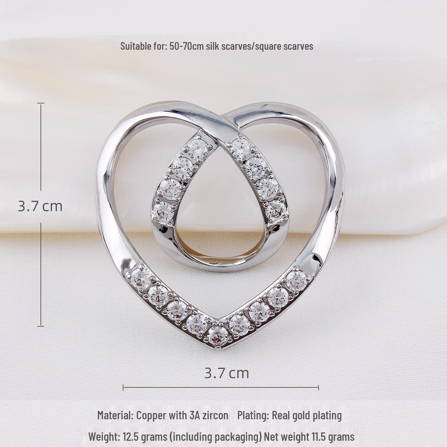 Elegant Heart-shaped Silk Scarf Buckle with Inlaid Zirconia for Women - Two-way Use, Autumn Accessory