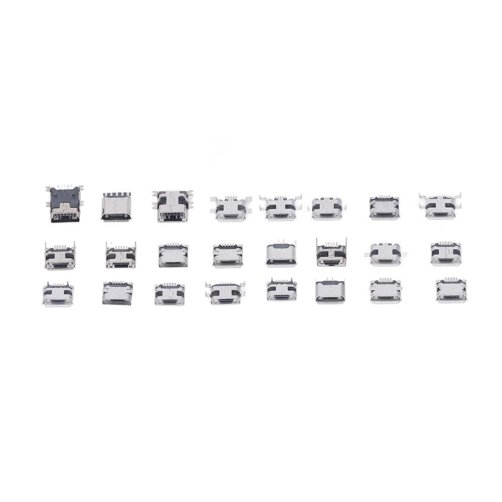 240Pcs 24 Types Micro USB Connector Set USB Female Port with Storage Box Micro USB Female Socket Micro USB Port