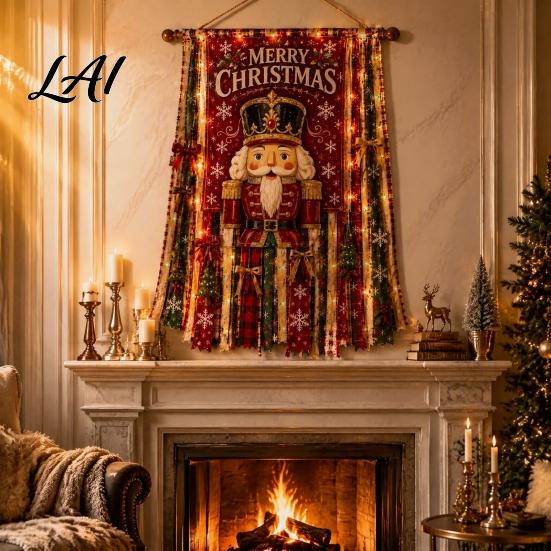 Santa Claus Elk Snowman Gingerbread Man Banner Christmas Hanging Cloth Decoration with LED Light for Home Door Wall And Window Holiday Indoor Outdoor