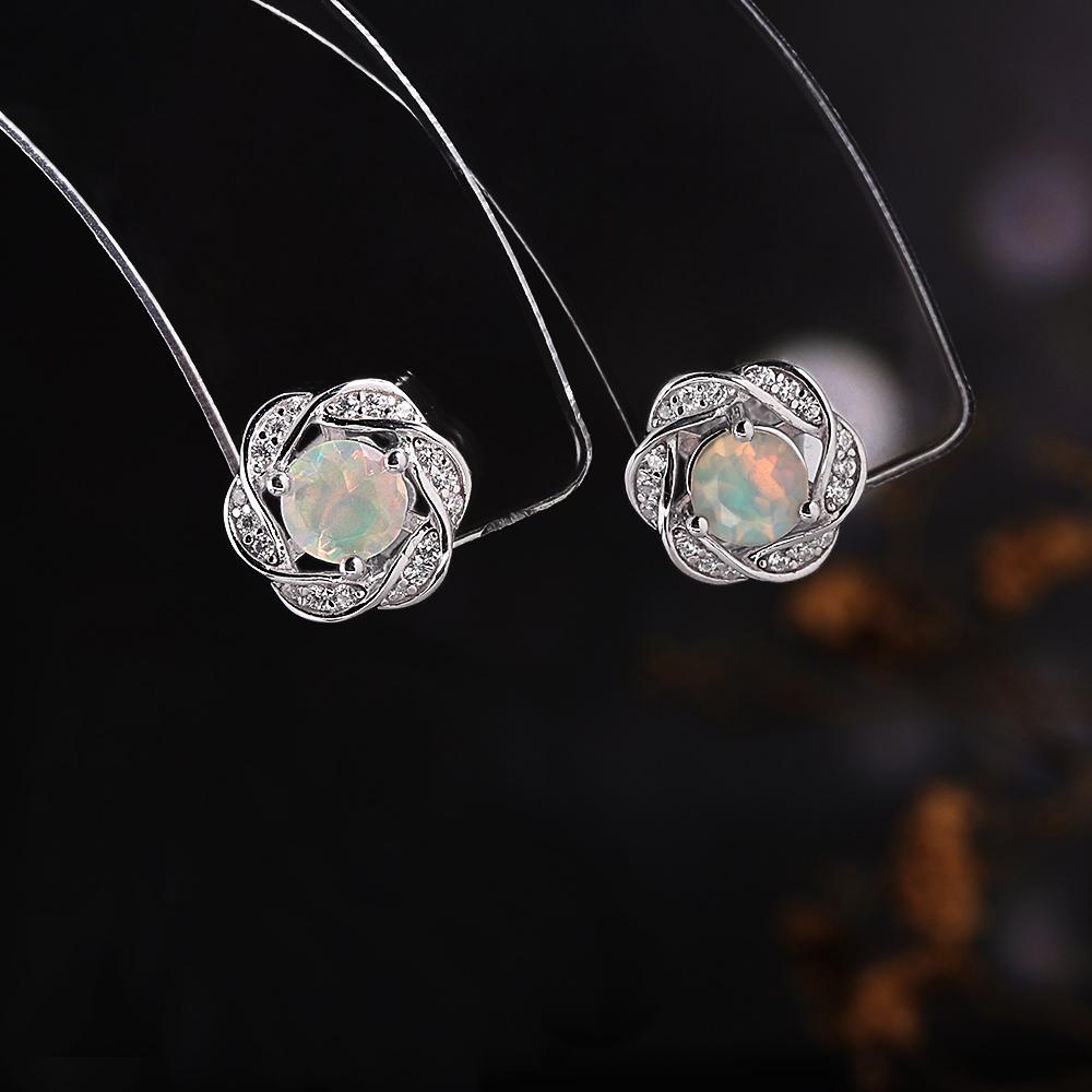 Flower shape design Women's Earrings  Natural round 5.0mm ethiopia opal"lucky stone" 925 sterling silver Fine Jewelry party gifts