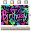 2D Colorful Graffiti Happy Birthday Backdrop Neon Paint Splatter Party Decoration Banner