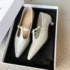 Elegant Pointed Toe Mary Jane Shoes Women's Spring Autumn New Style Thin Medium Heel Leatherette Single Shoes Buckle Strap