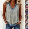 Damen Casual Patchwork Ärmelloses Tanktop V-Ausschnitt Leichte Sommerbluse Lockere Passform Stilvolles Design Bequemer Stoff
