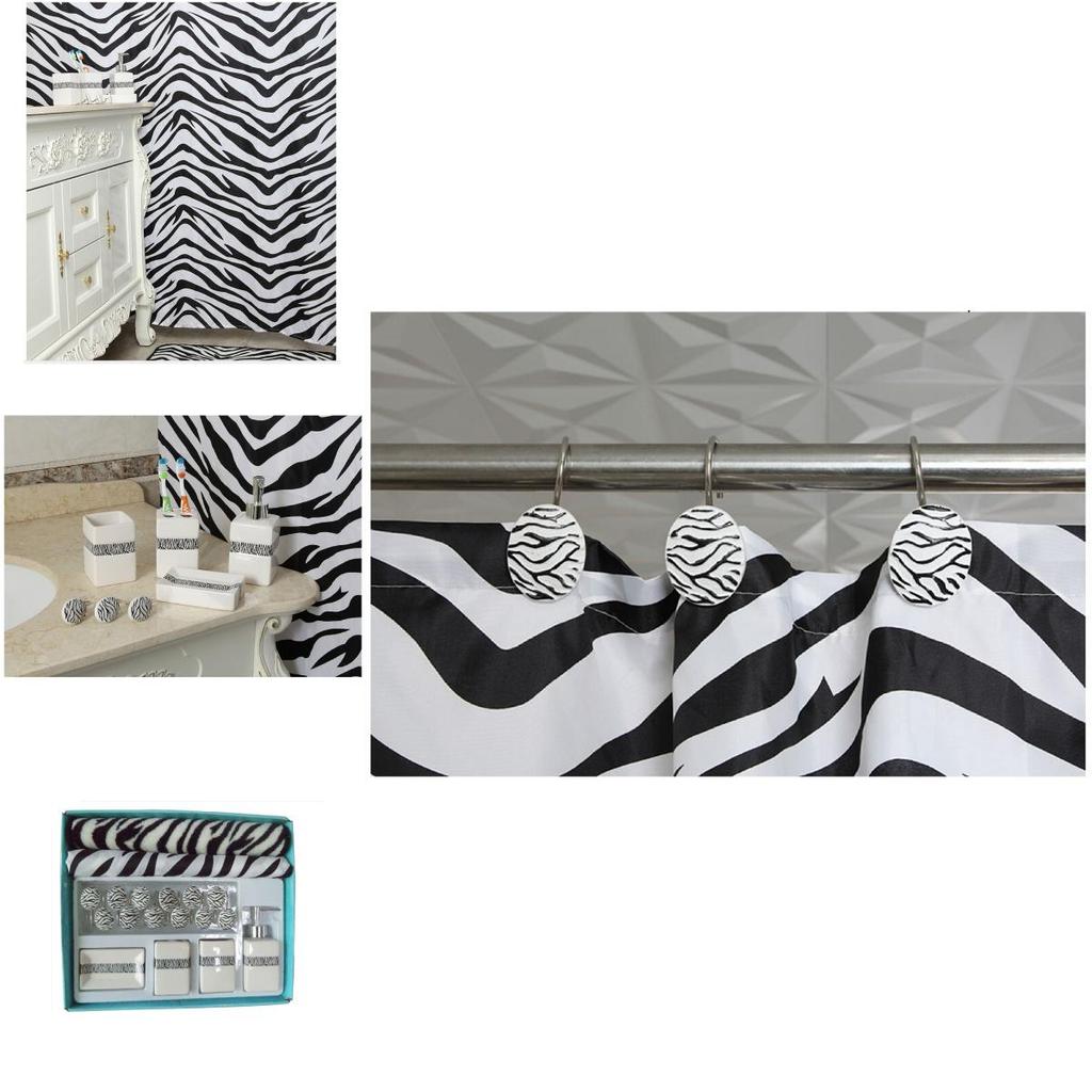 Modernes geometrisches Badezimmer-Set aus Polyester mit Duschvorhang und rutschfester Matte für den Heimgebrauch