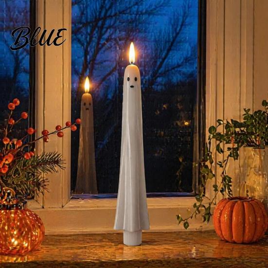 Halloween Ghost Candle Lights Flameless Taper Candles Battery Operated Flickering Light with Party Atmosphere Lighting Remote Real Wax 3D