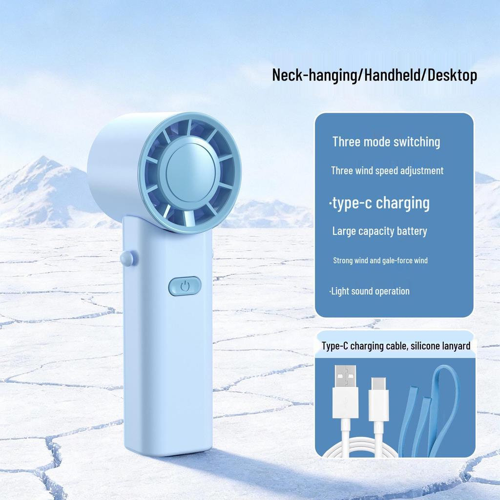 Portable USB Rechargeable Neck-Hanging Foldable Mini Handheld Fan with High-Speed Turbine